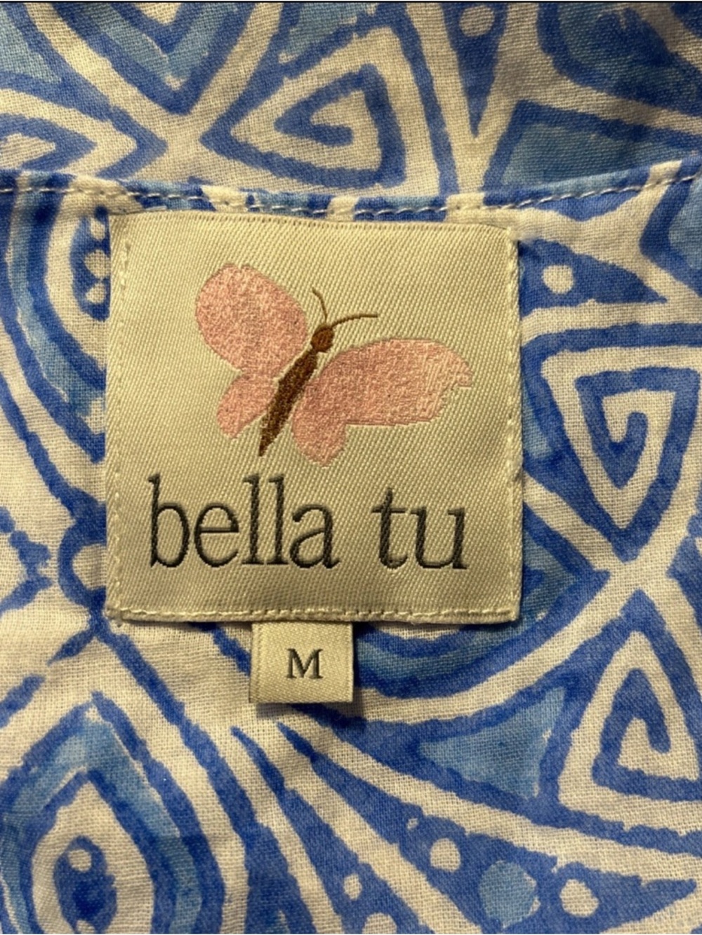 Bella Tu Blue Printed V-Neck Cap Sleeve Dress - M - Picture 6 of 7